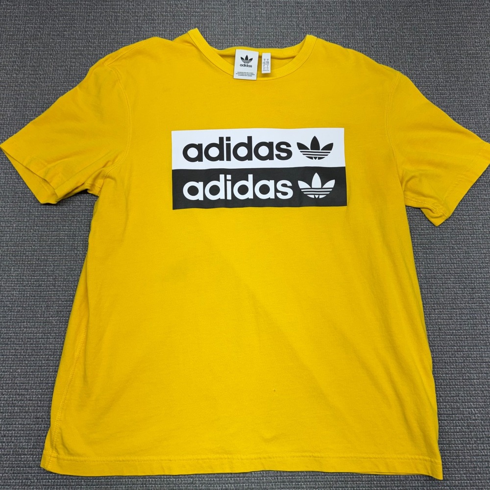 Adidas Originals Mens Yellow Double Box Logo Trefoil T-Shirt Large L 9535